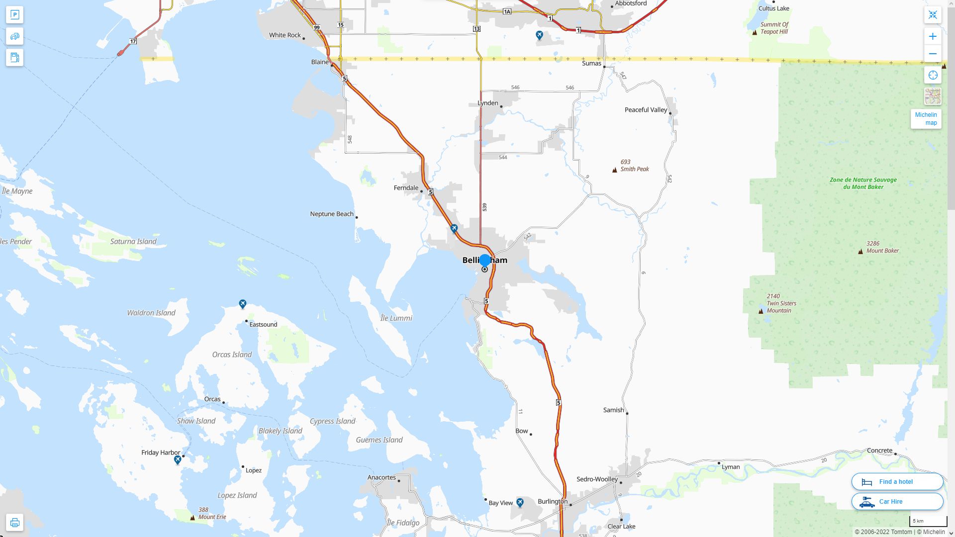 Bellingham Washington Highway and Road Map